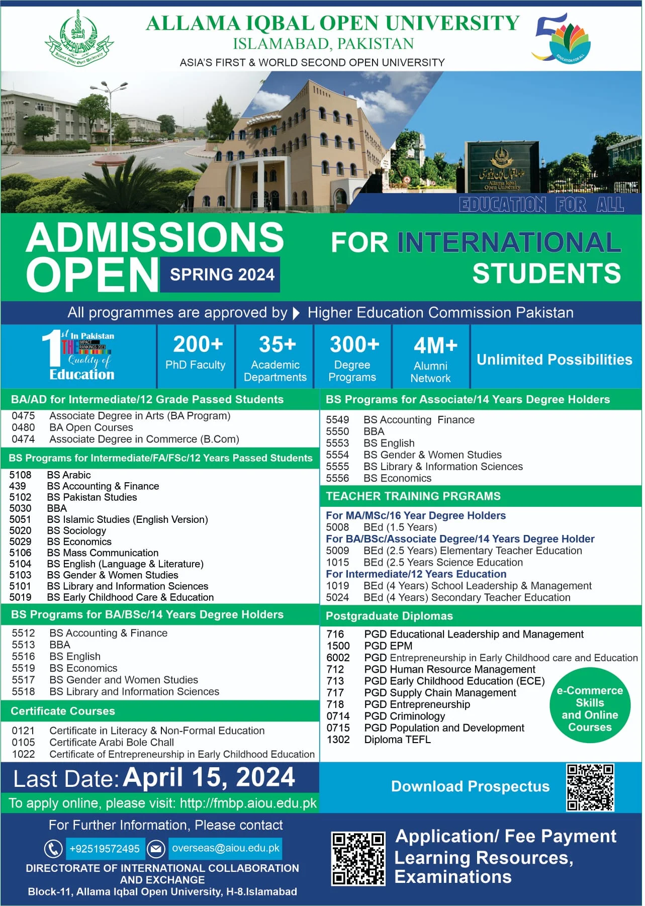 Admissions Open 2024 Spring Allama Iqbal University